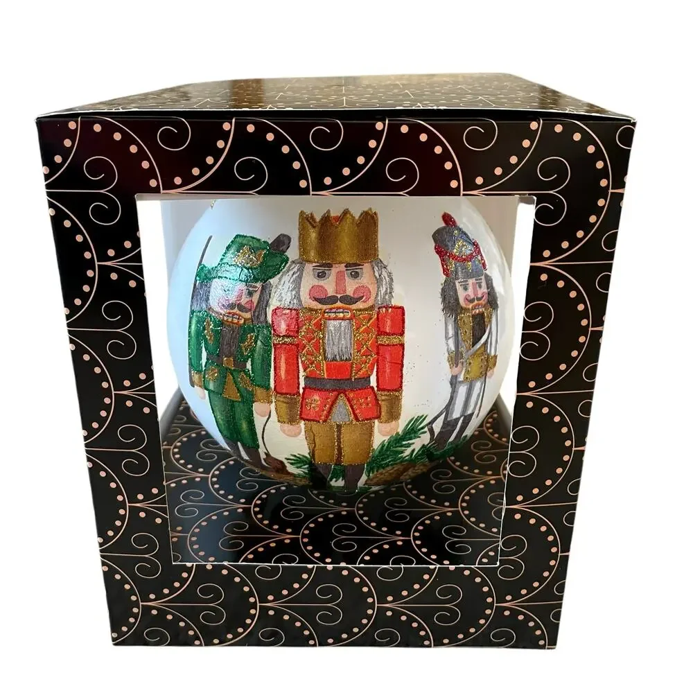 Hand Blown in Poland Glass NUTCRACKER Christmas Ornament Large 6in Glittery New